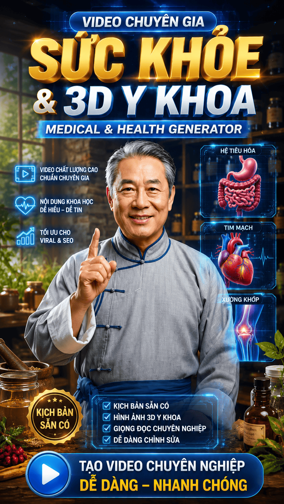 Gem tạo Video Chuyên Gia Sức Khỏe & 3D Y Khoa (Medical & Health Generator)